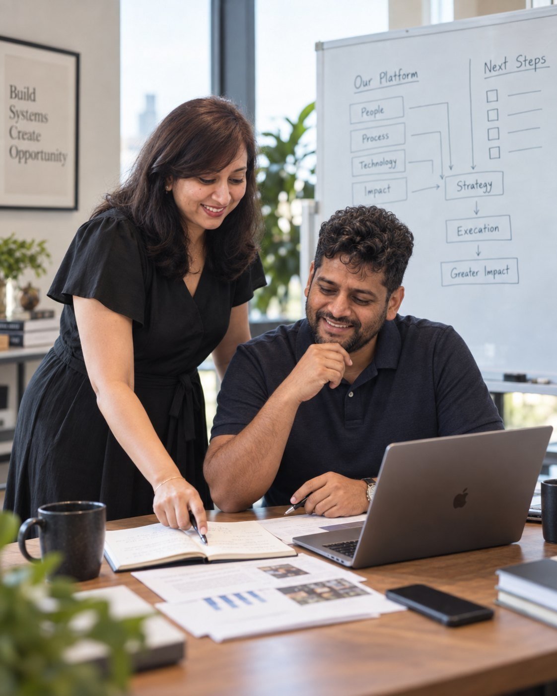Reetika Gupta and Varun Mahajan working through a platform plan